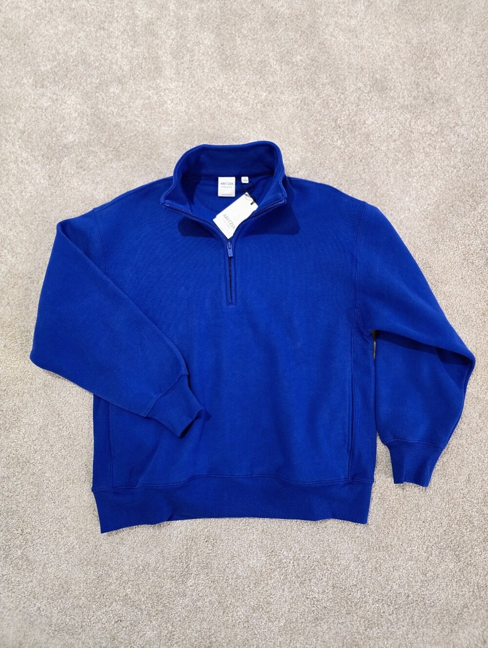 Aritzia Boyfriend Fit 1/4 Zip Sweatfleece Small NWT Ablaze Blue